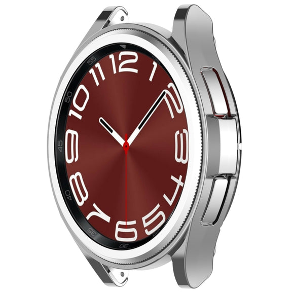 For Samsung Galaxy Watch6 Classic 43mm Electroplated TPU Half Pack Hollow Watch Protective Case(Silver)