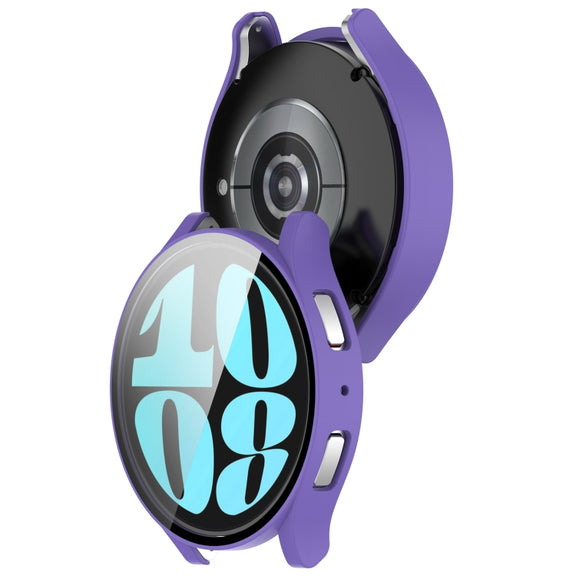 For Samsung Galaxy Watch6 40mm PC + Tempered Film Integrated Watch Protective Case(Purple)