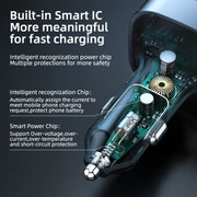 K12 With Type-C / 8-Pin Charging Cable Phone Fast Charging Adapter 2 USB + 1 Type-C PD Car Charger