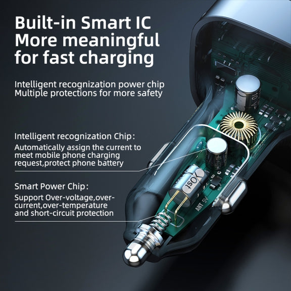 K12 With Type-C / 8-Pin Charging Cable Phone Fast Charging Adapter 2 USB + 1 Type-C PD Car Charger