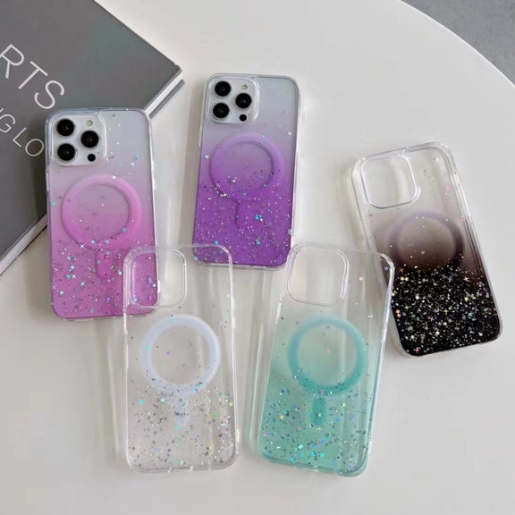 For iPhone 15 Plus MagSafe Glitter Hybrid Clear TPU Phone Case(Green)