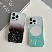 For iPhone 15 Plus MagSafe Glitter Hybrid Clear TPU Phone Case(Green)