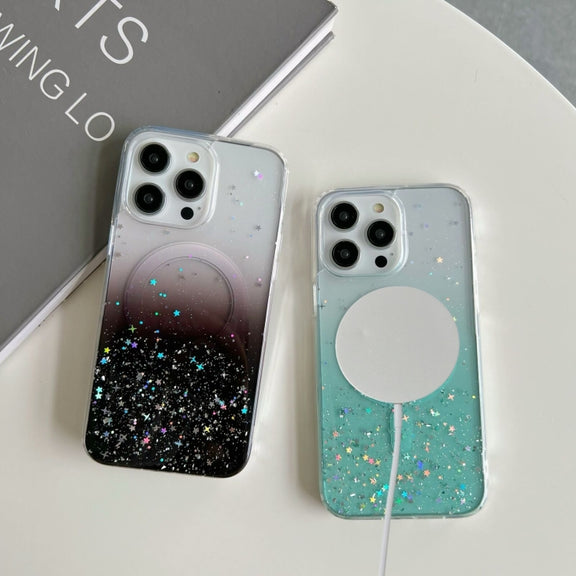 For iPhone 15 Plus MagSafe Glitter Hybrid Clear TPU Phone Case(Green)
