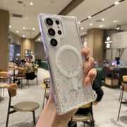 For Samsung Galaxy S22 Ultra 5G Magsafe Glitter TPU Phone Protective Case(White)