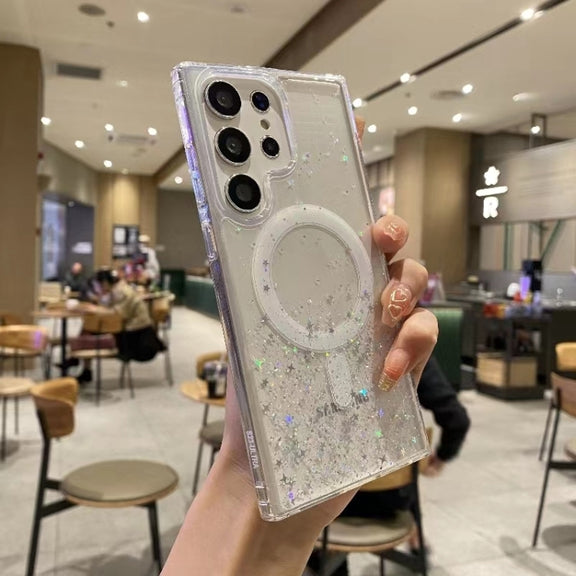 For Samsung Galaxy S22 Ultra 5G Magsafe Glitter TPU Phone Protective Case(White)