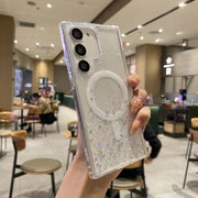 For Samsung Galaxy S23 5G Magsafe Glitter TPU Phone Protective Case(White)