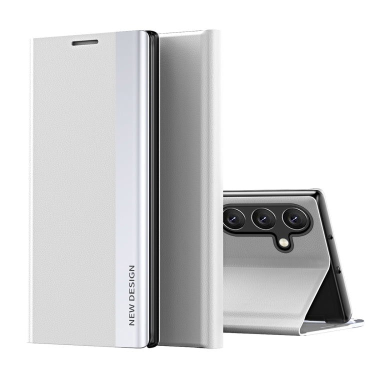 For Samsung Galaxy S25 5G Side Electroplated Adsorption Leather Phone Case(White)