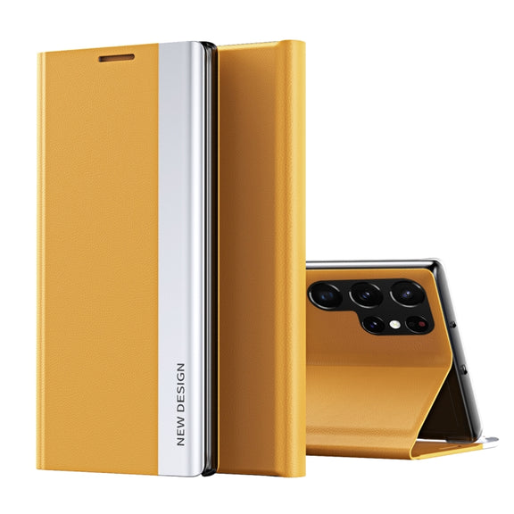 For Samsung Galaxy S25 Ultra 5G Side Electroplated Adsorption Leather Phone Case(Yellow)