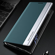 For Samsung Galaxy S24 Ultra 5G Side Electroplated Adsorption Leather Phone Case(Sapphire Blue)