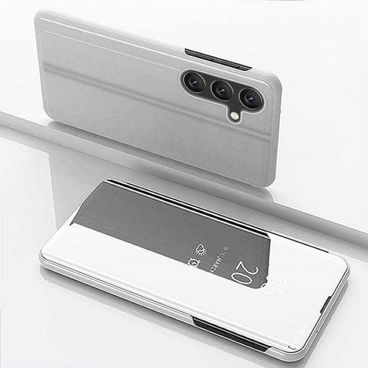 For Samsung Galaxy S25+ 5G Plated Mirror Horizontal Flip Leather Phone Case with Holder(Silver)