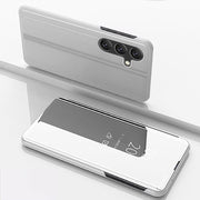 For Samsung Galaxy S25+ 5G Plated Mirror Horizontal Flip Leather Phone Case with Holder(Silver)