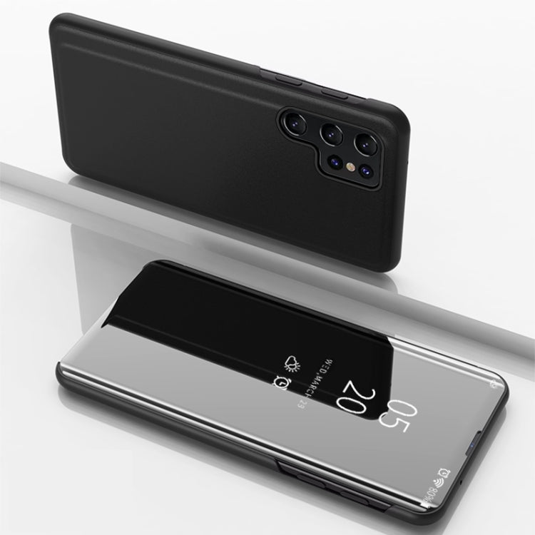 For Samsung Galaxy S25 Ultra 5G Plated Mirror Horizontal Flip Leather Phone Case with Holder(Black)
