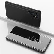 For Samsung Galaxy S25 Ultra 5G Plated Mirror Horizontal Flip Leather Phone Case with Holder(Black)