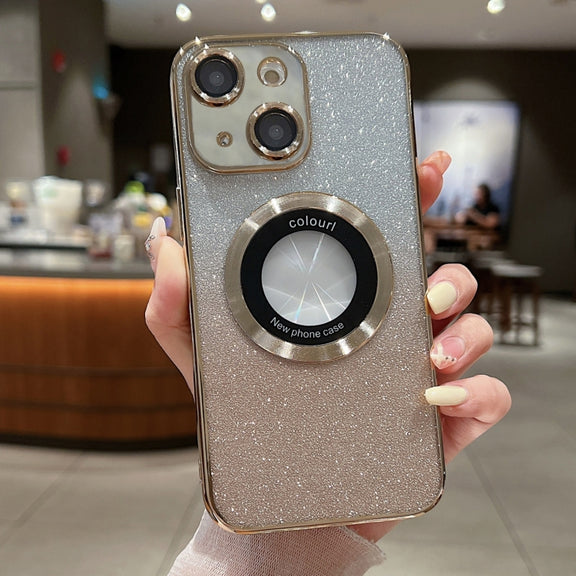For iPhone 14 Plus MagSafe Gradient Glitter Electroplating TPU Phone Case(Golden)