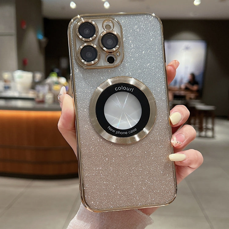 For iPhone 14 Pro MagSafe Gradient Glitter Electroplating TPU Phone Case(Golden)