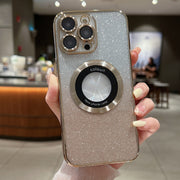 For iPhone 14 Pro MagSafe Gradient Glitter Electroplating TPU Phone Case(Golden)