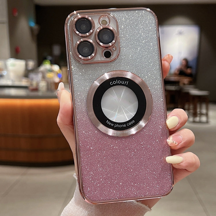 For iPhone 16 Pro Gradient Glitter Electroplating MagSafe TPU Phone Case(Rose)