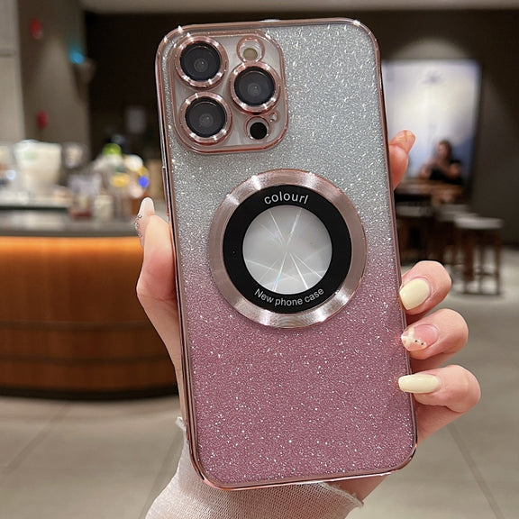 For iPhone 16 Pro Gradient Glitter Electroplating MagSafe TPU Phone Case(Rose)