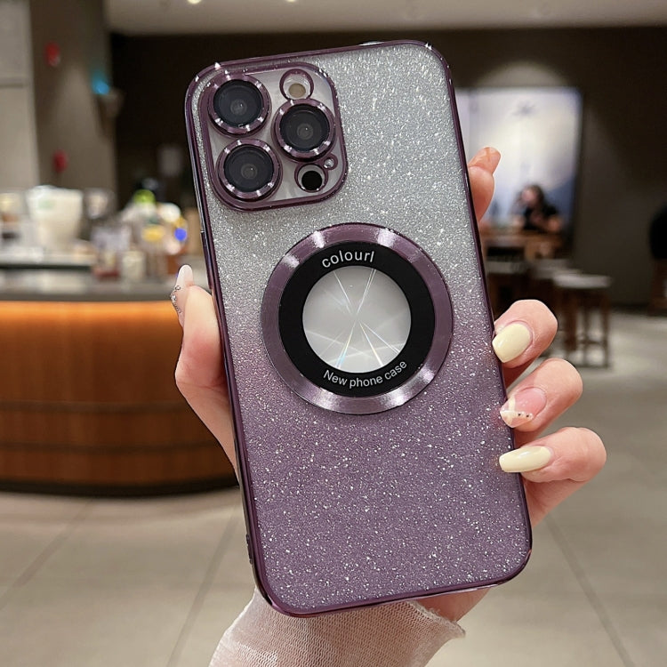 For iPhone 16 Pro Max Gradient Glitter Electroplating MagSafe TPU Phone Case(Purple)