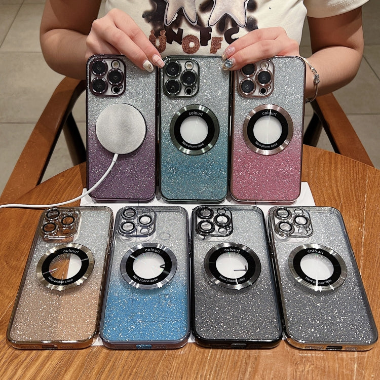 For iPhone 15 Gradient Glitter Electroplating MagSafe TPU Phone Case(Blue)