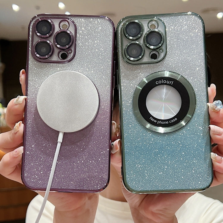 For iPhone 15 Gradient Glitter Electroplating MagSafe TPU Phone Case(Blue)