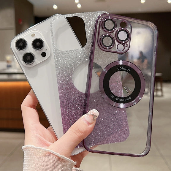 For iPhone 15 Gradient Glitter Electroplating MagSafe TPU Phone Case(Blue)