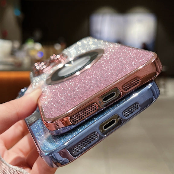 For iPhone 15 Gradient Glitter Electroplating MagSafe TPU Phone Case(Blue)