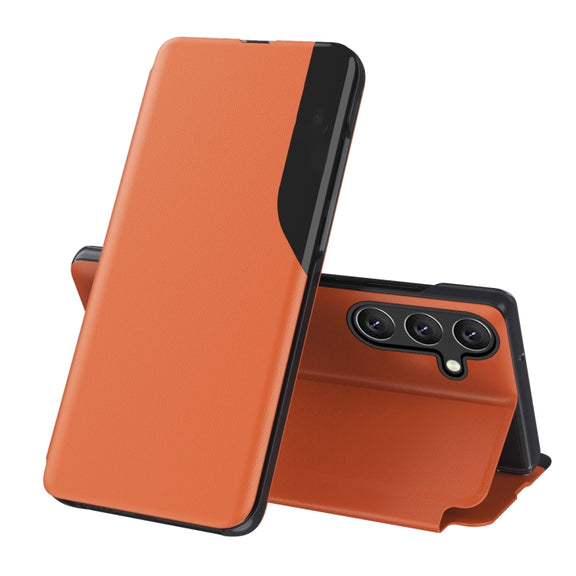 For Samsung Galaxy S25 5G Attraction Flip Holder Leather Phone Case(Orange)