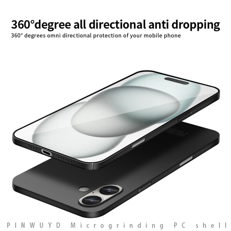 For iPhone 16 Plus PINWUYO Micro-Frosted PC Ultra-thin Hard Phone Case with Magsafe Magnetic Ring(Black)