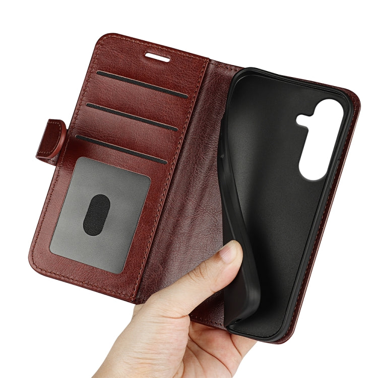 For Samsung Galaxy S25+ 5G R64 Texture Horizontal Flip Leather Phone Case(Brown)