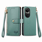 For OPPO Reno10 / 10 Pro Global Love Zipper Lanyard Leather Phone Case(Green)