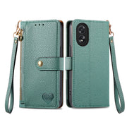 For OPPO A38 Love Zipper Lanyard Leather Phone Case(Green)