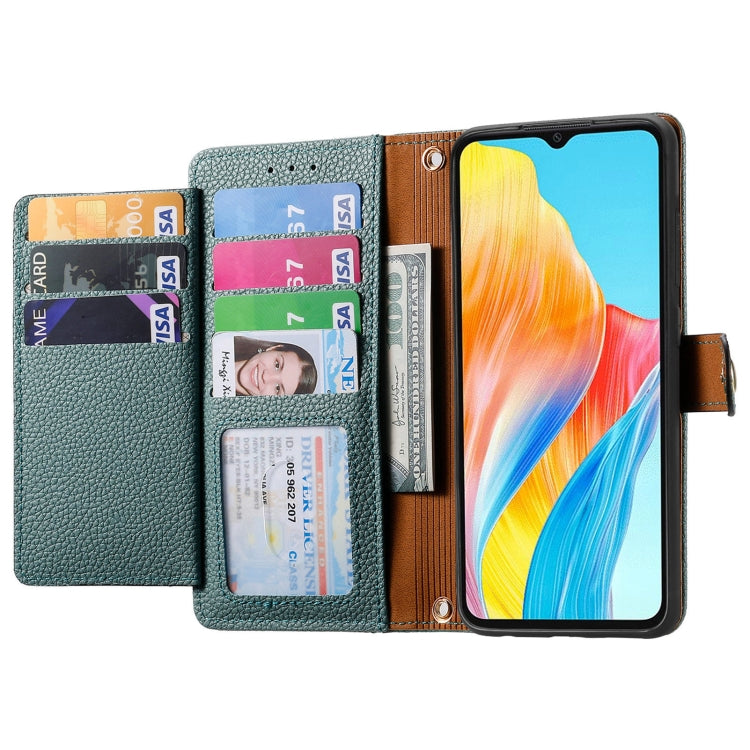 For OPPO A38 Love Zipper Lanyard Leather Phone Case(Green)