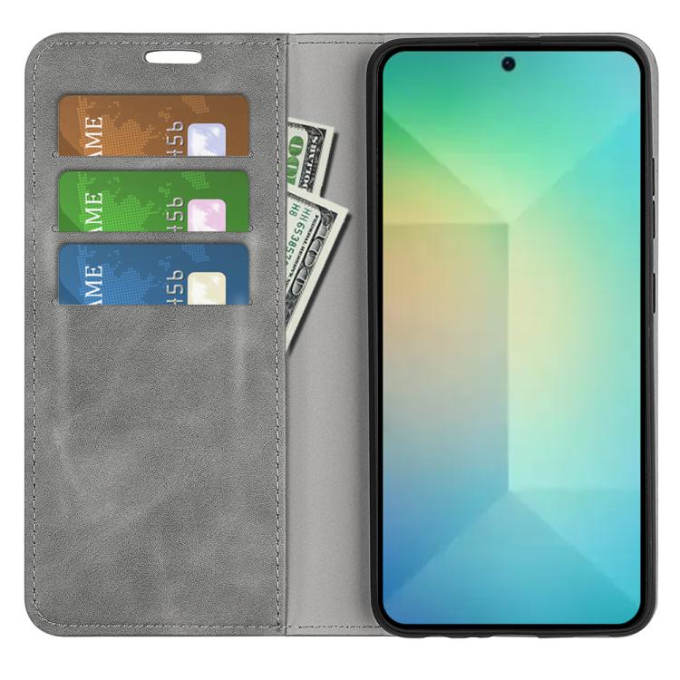 For Samsung Galaxy S25 5G Retro-skin Magnetic Suction Leather Phone Case(Grey)