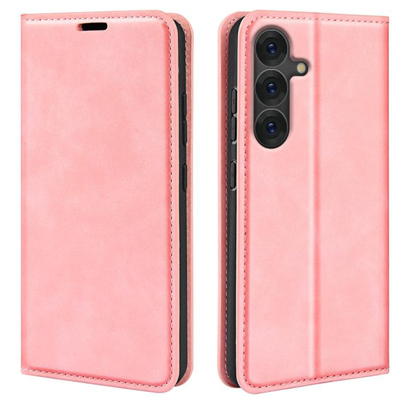 For Samsung Galaxy S25 5G Retro-skin Magnetic Suction Leather Phone Case(Pink)