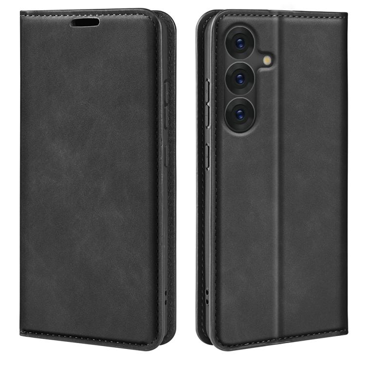 For Samsung Galaxy S25+ 5G Retro-skin Magnetic Suction Leather Phone Case(Black)