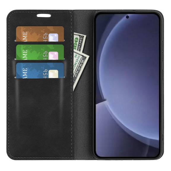 For Samsung Galaxy S25+ 5G Retro-skin Magnetic Suction Leather Phone Case(Black)