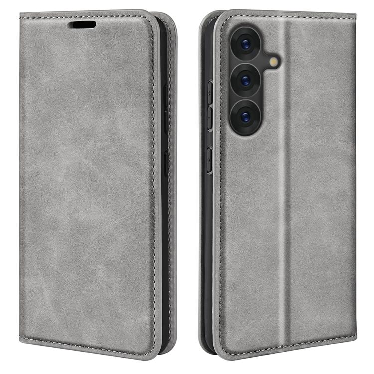 For Samsung Galaxy S25+ 5G Retro-skin Magnetic Suction Leather Phone Case(Grey)