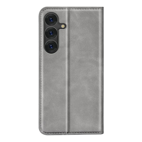 For Samsung Galaxy S25+ 5G Retro-skin Magnetic Suction Leather Phone Case(Grey)