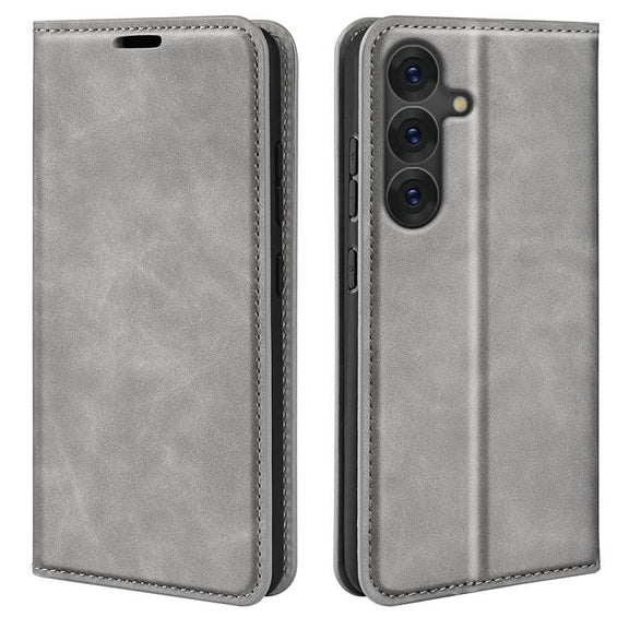 For Samsung Galaxy S25+ 5G Retro-skin Magnetic Suction Leather Phone Case(Grey)