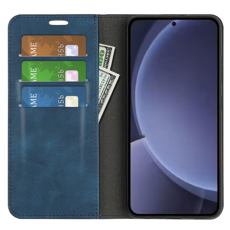 For Samsung Galaxy S25+ 5G Retro-skin Magnetic Suction Leather Phone Case(Dark Blue)
