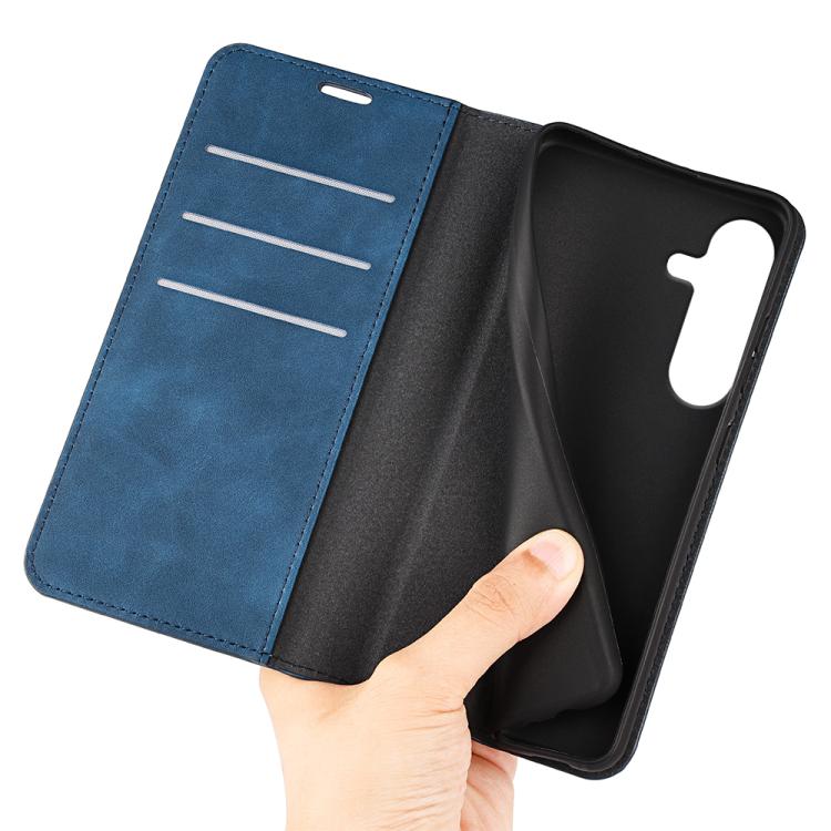 For Samsung Galaxy S25+ 5G Retro-skin Magnetic Suction Leather Phone Case(Dark Blue)