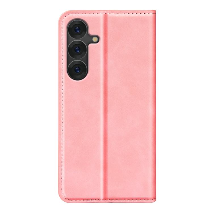 For Samsung Galaxy S25+ 5G Retro-skin Magnetic Suction Leather Phone Case(Pink)
