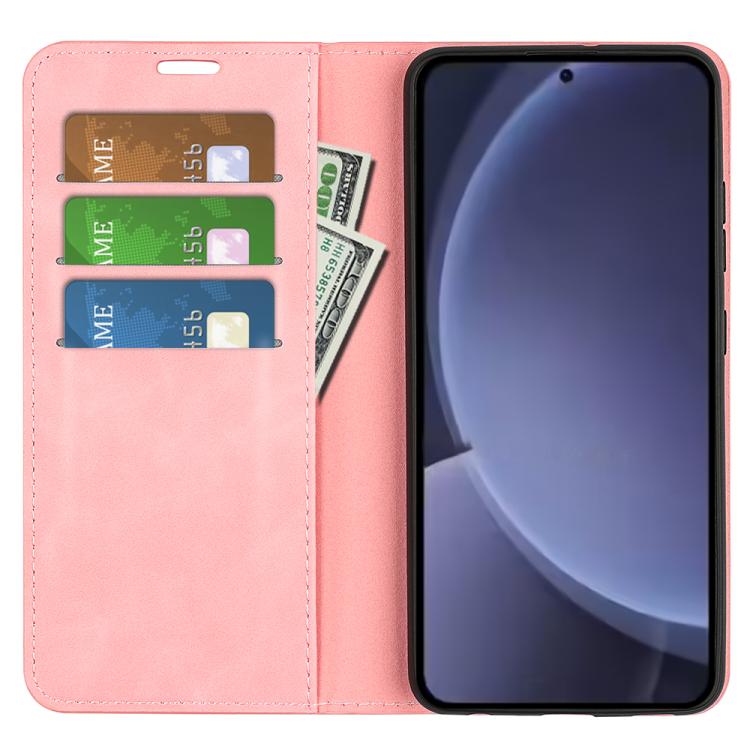 For Samsung Galaxy S25+ 5G Retro-skin Magnetic Suction Leather Phone Case(Pink)
