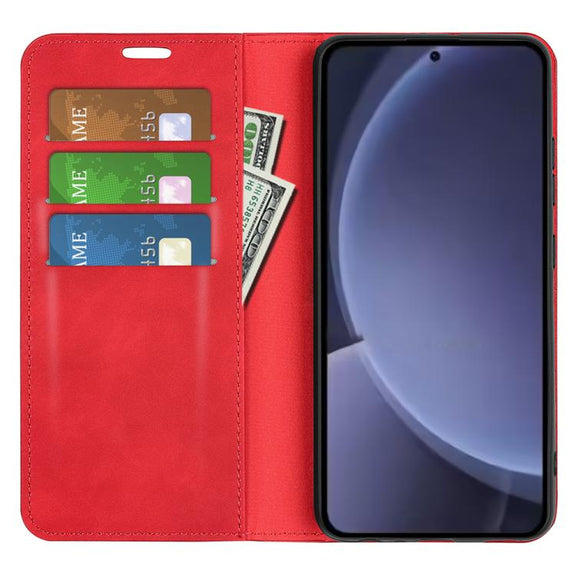 For Samsung Galaxy S25+ 5G Retro-skin Magnetic Suction Leather Phone Case(Red)