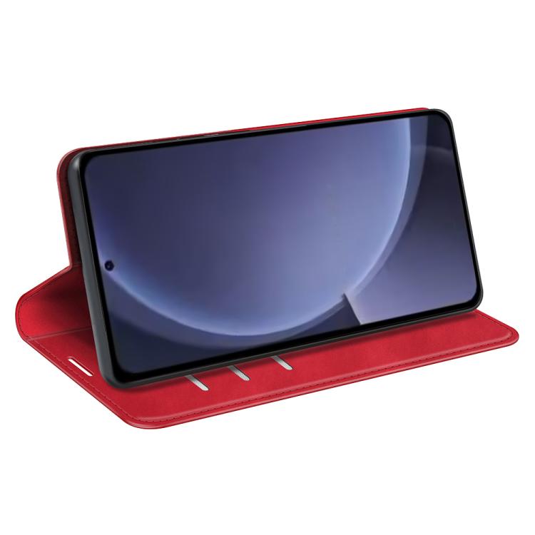 For Samsung Galaxy S25+ 5G Retro-skin Magnetic Suction Leather Phone Case(Red)