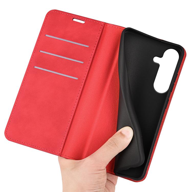 For Samsung Galaxy S25+ 5G Retro-skin Magnetic Suction Leather Phone Case(Red)