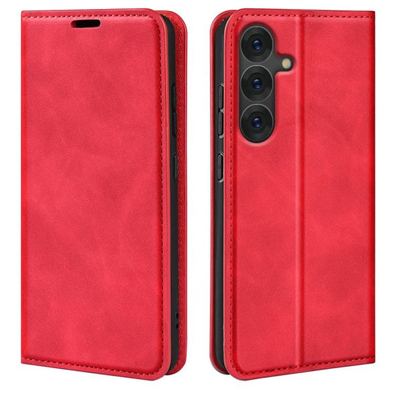 For Samsung Galaxy S25+ 5G Retro-skin Magnetic Suction Leather Phone Case(Red)