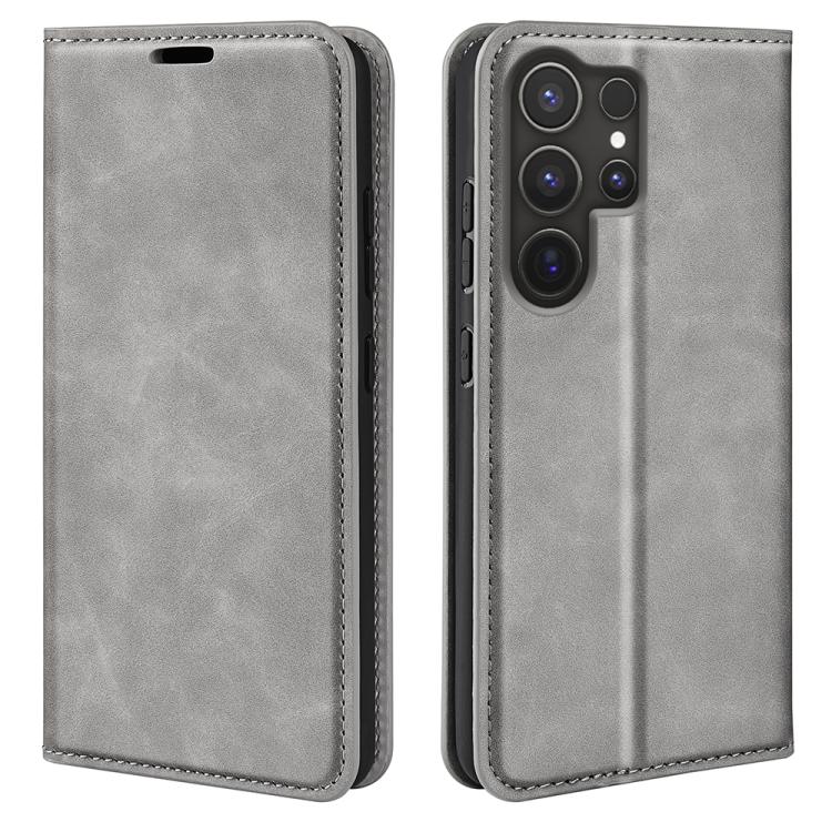 For Samsung Galaxy S25 Ultra 5G Retro-skin Magnetic Suction Leather Phone Case(Grey)