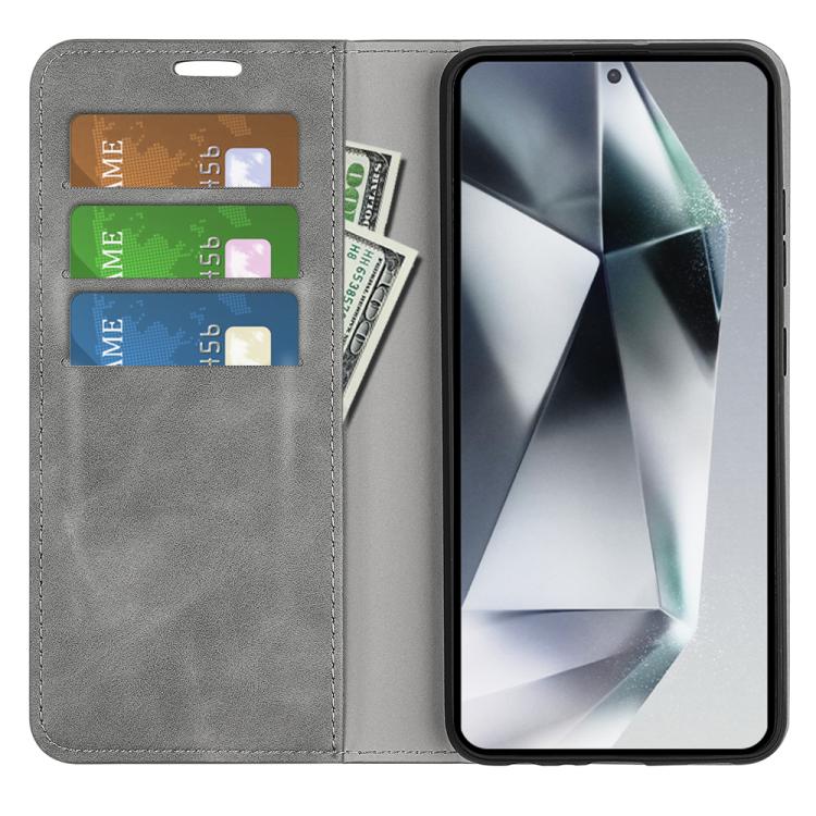 For Samsung Galaxy S25 Ultra 5G Retro-skin Magnetic Suction Leather Phone Case(Grey)